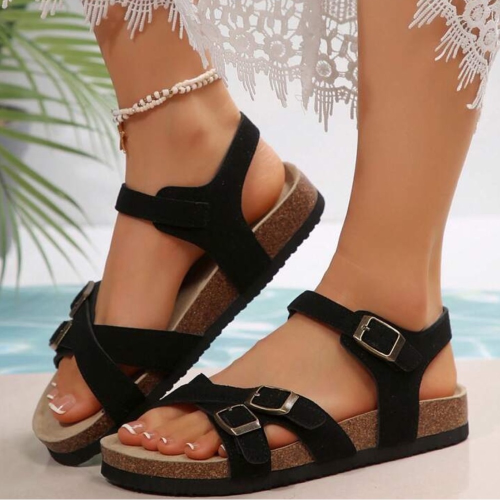 Women's Vegan Leather Black Sandals